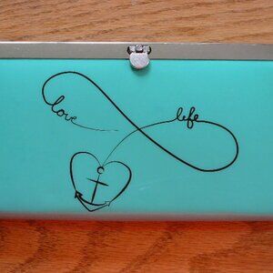 Love Life Black Script Turquoise & Silver Metal Trim Wallet Clip Closure